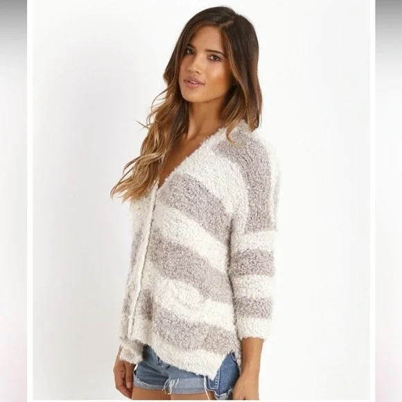 Free People Marshmallow Sweater Cardigan Ivory/Grey Size XS - Picture 3 of 14